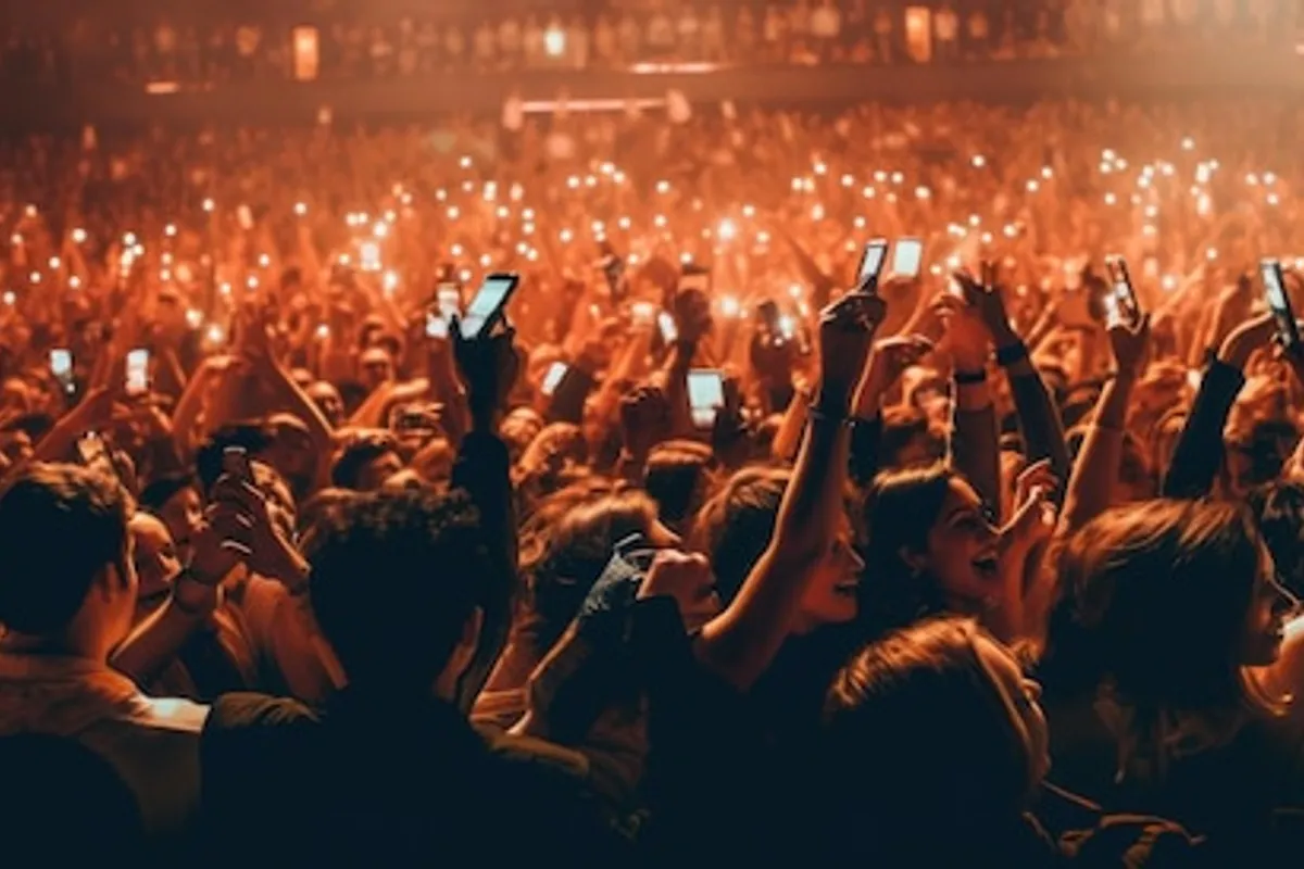 Silhouette eines Musikers vor warmem Bühnenscheinwerfer bei einem Konzert